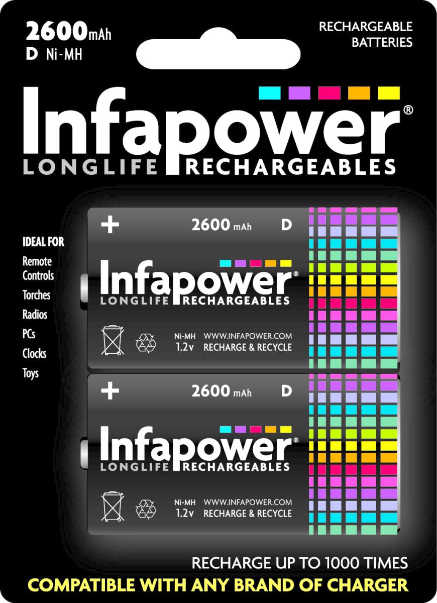 Infapower 2x D Size 2600mah Rechargeable Batteries B006 thumbnail