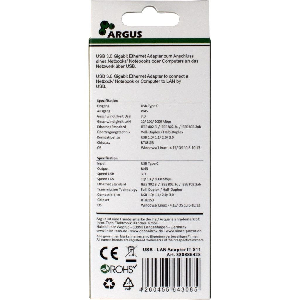 EU Product - LAN-Adapter Argus IT-811   USB-C Gigabit Ethernet thumbnail