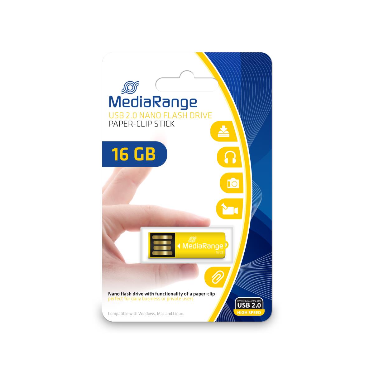 EU Product - USB Nanostick 16GB m. Klammerfunktion gelb thumbnail