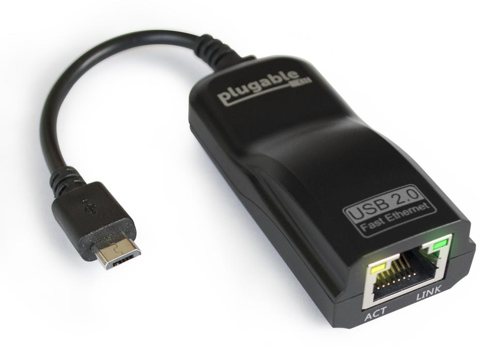 Plugable Technologies USB 2.0 OTG Micro-B to 100Mbps Fast Ethernet Adapter Compatible with Windows T thumbnail