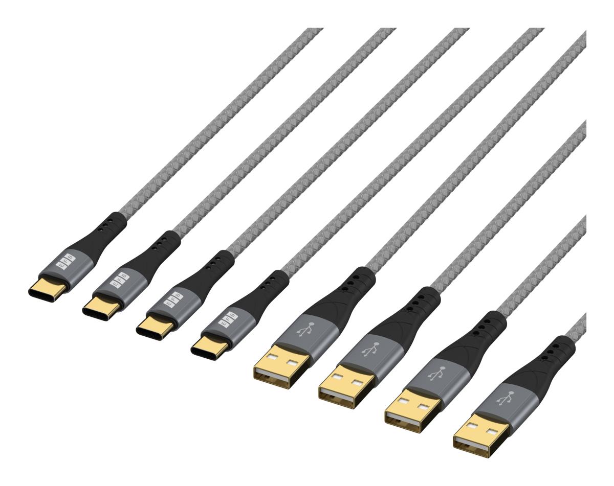 EU Product - USB-A auf USB-C Kabelset 60W QC 3A 0,5+1+2+3m grau thumbnail