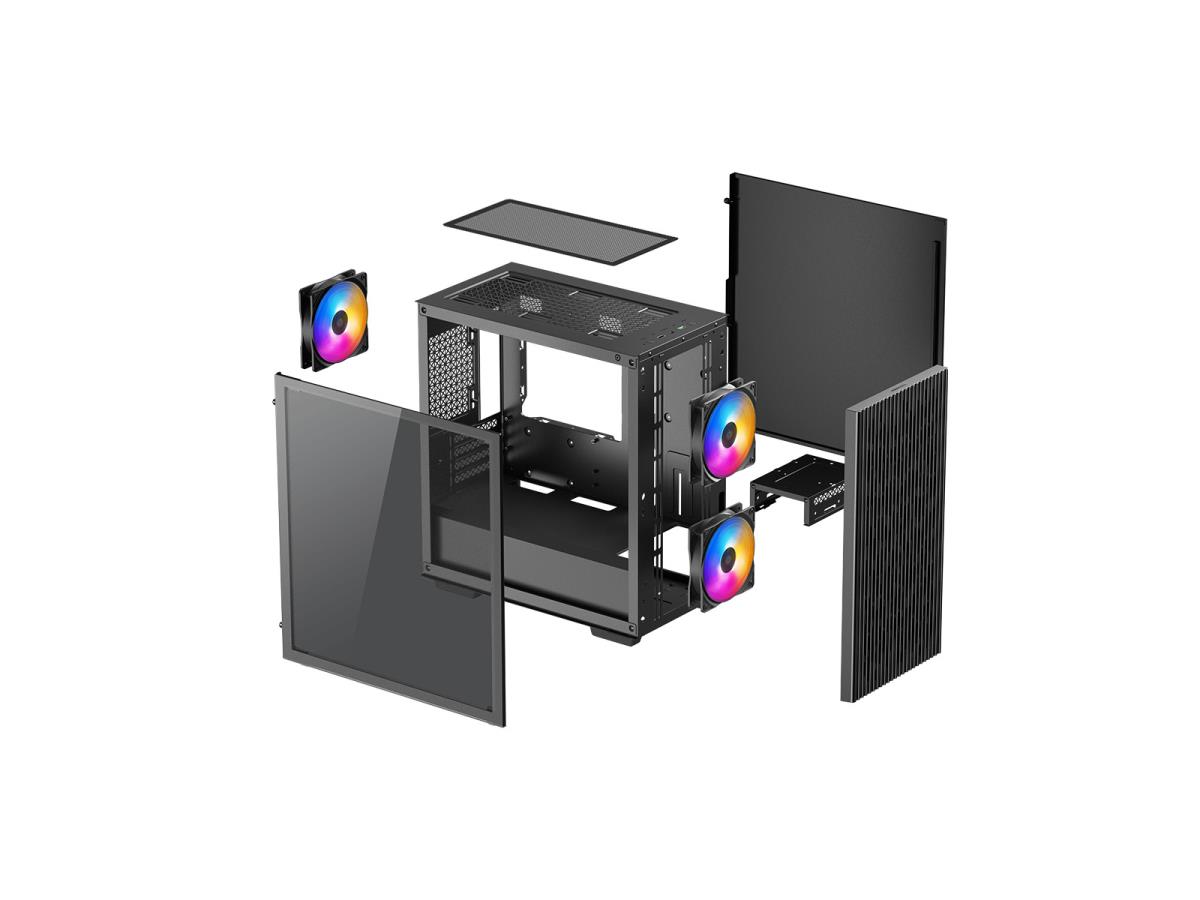 MATREXX 40 3FS Case, Gaming, Black, Micro Tower, 1 x USB 3.0 / 1 x USB 2.0, Tempered Glass Side Window Panel, Mesh Front Panel for Optimized Airflow, Tri-Colour LED Fans, Micro ATX, Mini-ITX thumbnail