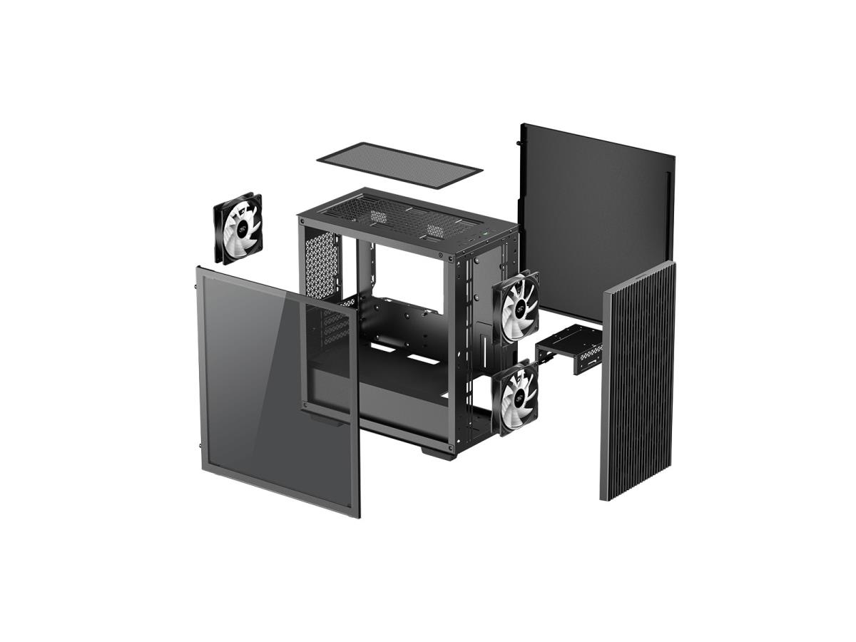 MATREXX 40 3FS Case, Gaming, Black, Micro Tower, 1 x USB 3.0 / 1 x USB 2.0, Tempered Glass Side Window Panel, Mesh Front Panel for Optimized Airflow, Tri-Colour LED Fans, Micro ATX, Mini-ITX thumbnail