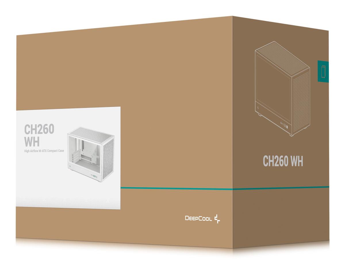 CH260 White Micro-ATX Case, High-Airflow Compact PC Case with Tempered Glass Panel, USB-C Port, Supports 360mm Radiator, ATX PSU, Black thumbnail