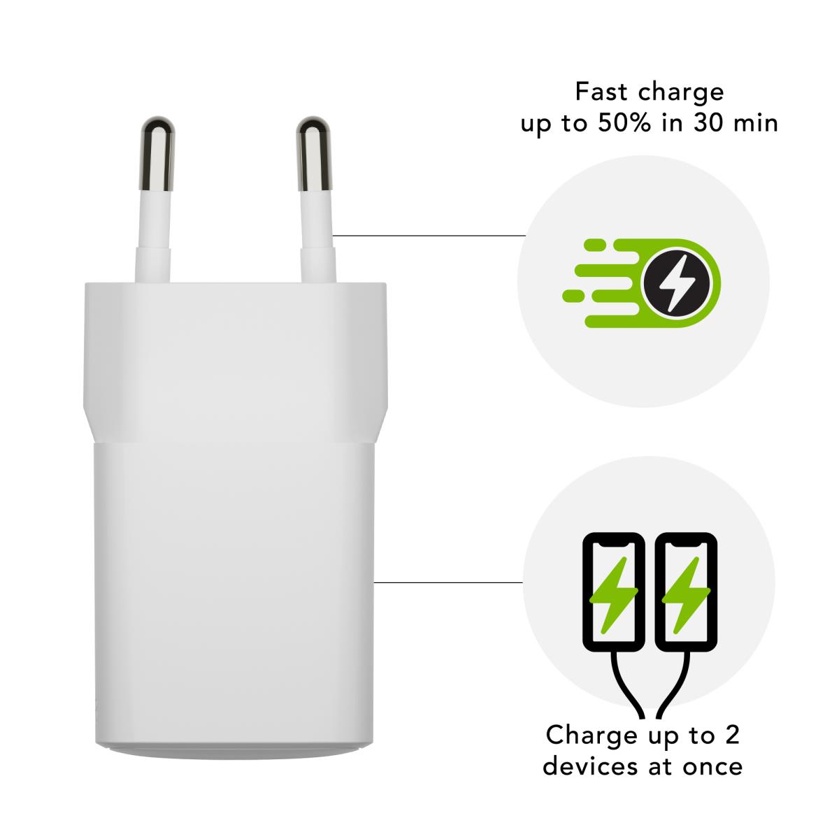 re-charge - Power adapter - 30 watt - PD - 2 output connectors (USB, USB-C) - white - Europe thumbnail