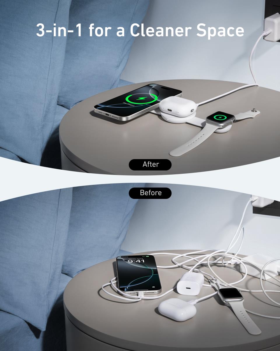 QI2 3IN1 WIRELES TRAVEL CHARG 15W WH thumbnail