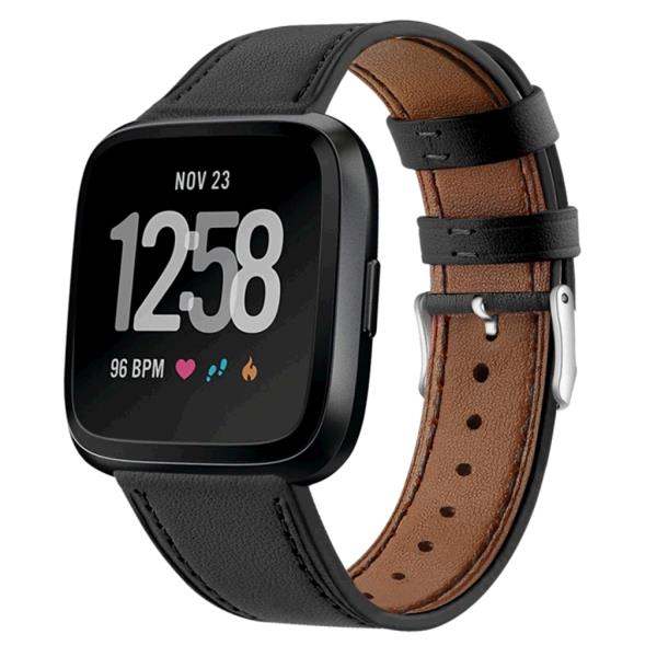 EU Product - Versa 2 / Versa / Versa Lite Leather watch strap - Black thumbnail