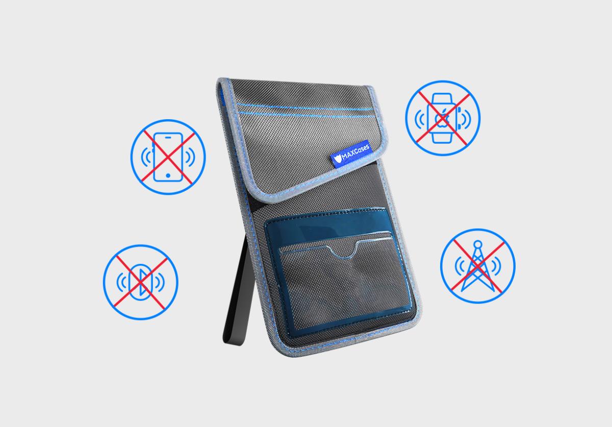 MAX ShieldBloc Phone Pouch with RF Blocking ID Pocket and Velcro Closures (Grey) thumbnail