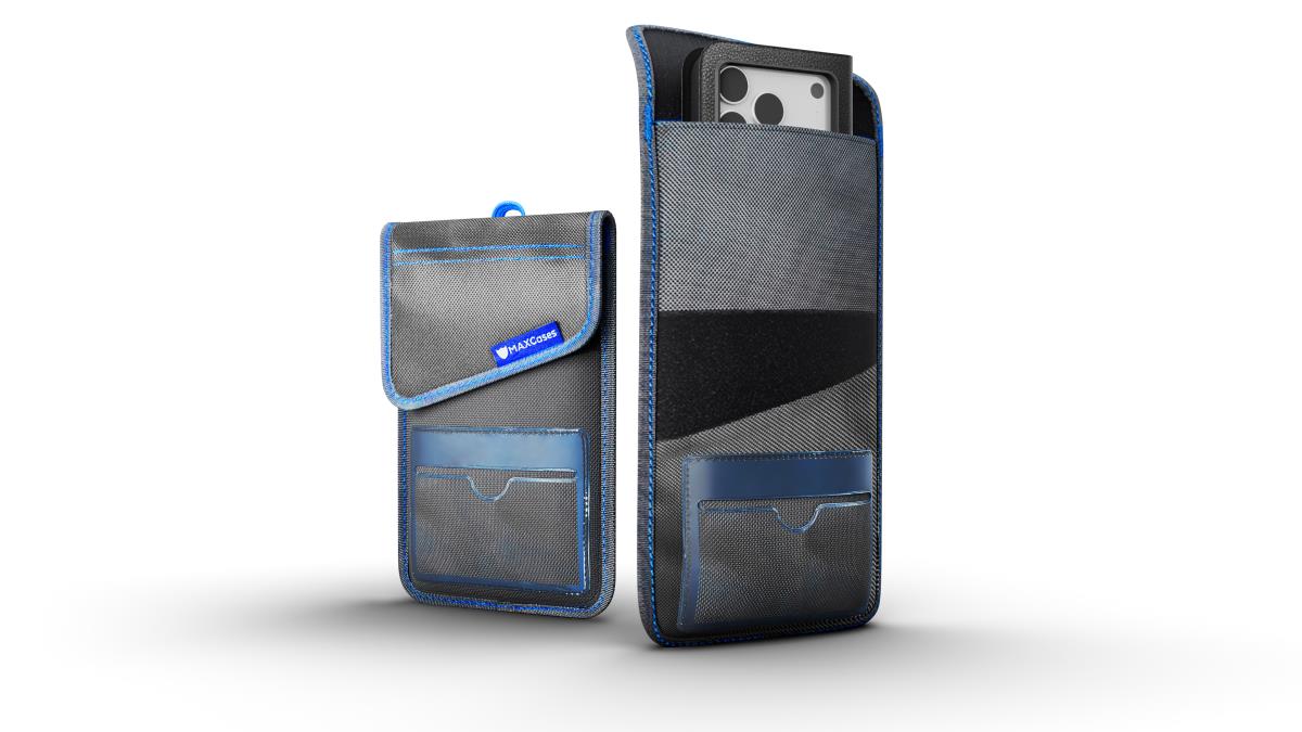 MAX ShieldBloc Phone Pouch with RF Blocking ID Pocket and Velcro Closures (Grey) thumbnail