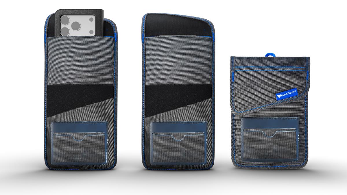 MAX ShieldBloc Phone Pouch with RF Blocking ID Pocket and Velcro Closures (Grey) thumbnail