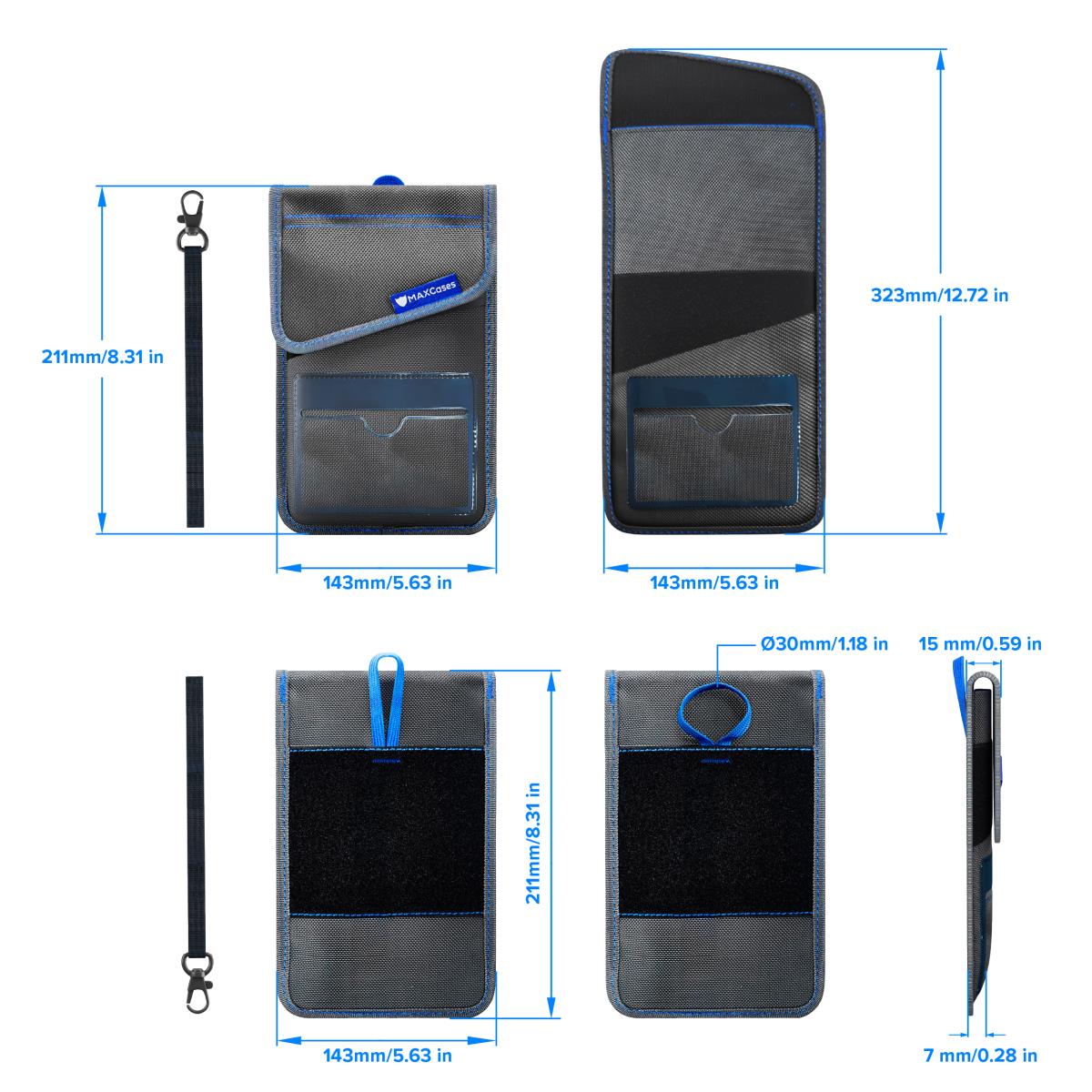 MAX ShieldBloc Phone Pouch with RF Blocking ID Pocket and Velcro Closures (Grey) thumbnail