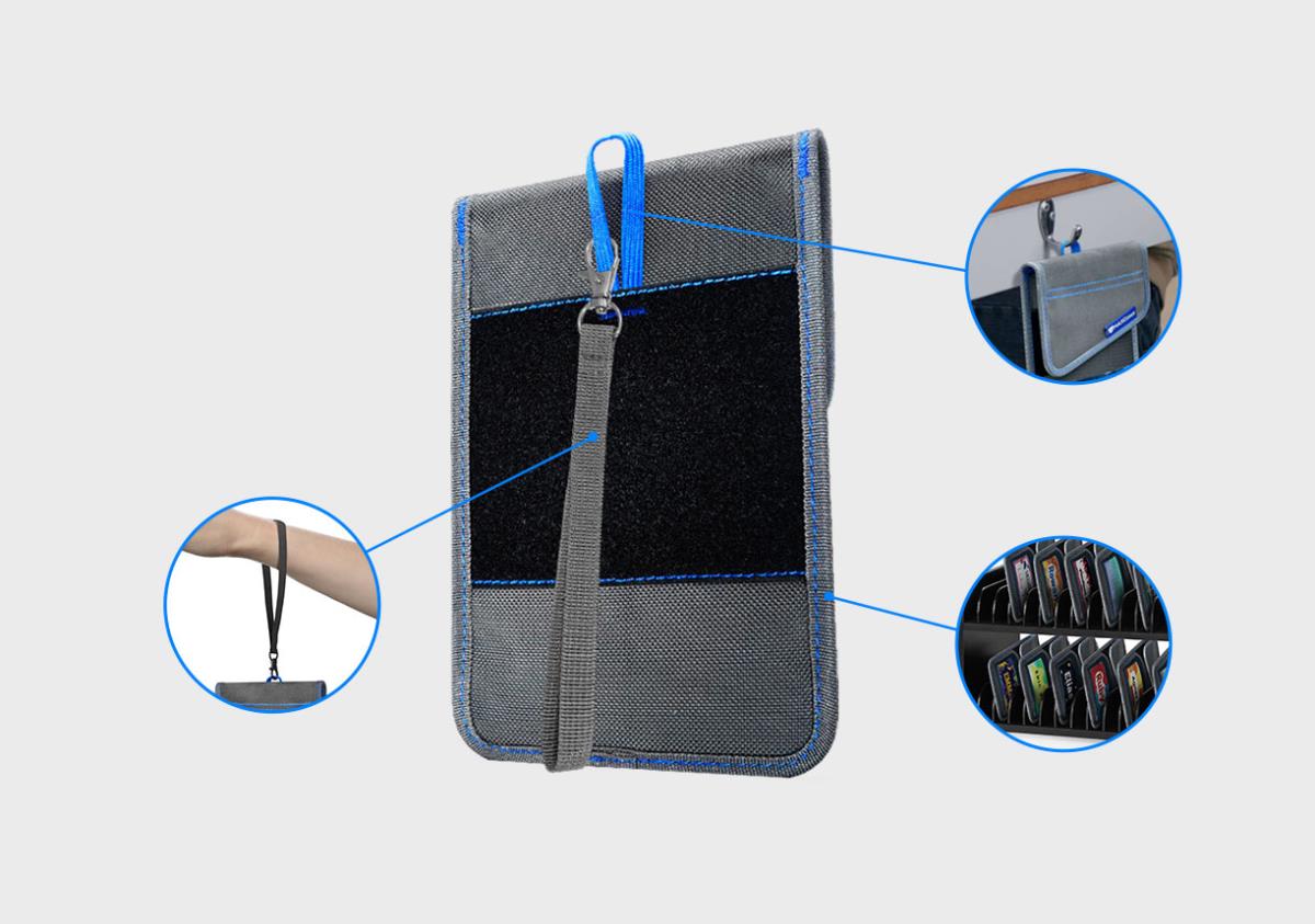 MAX ShieldBloc Phone Pouch with RF Blocking ID Pocket and Velcro Closures (Grey) thumbnail