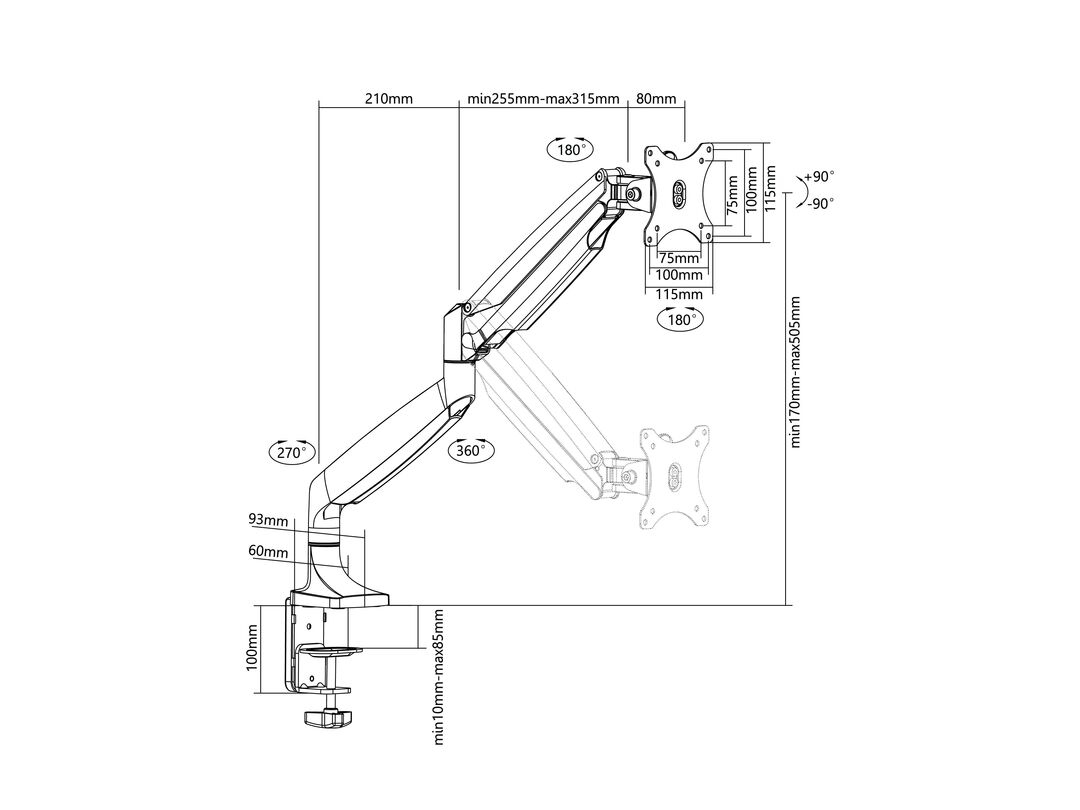 M Deskmount Gas Spring Single Silver thumbnail