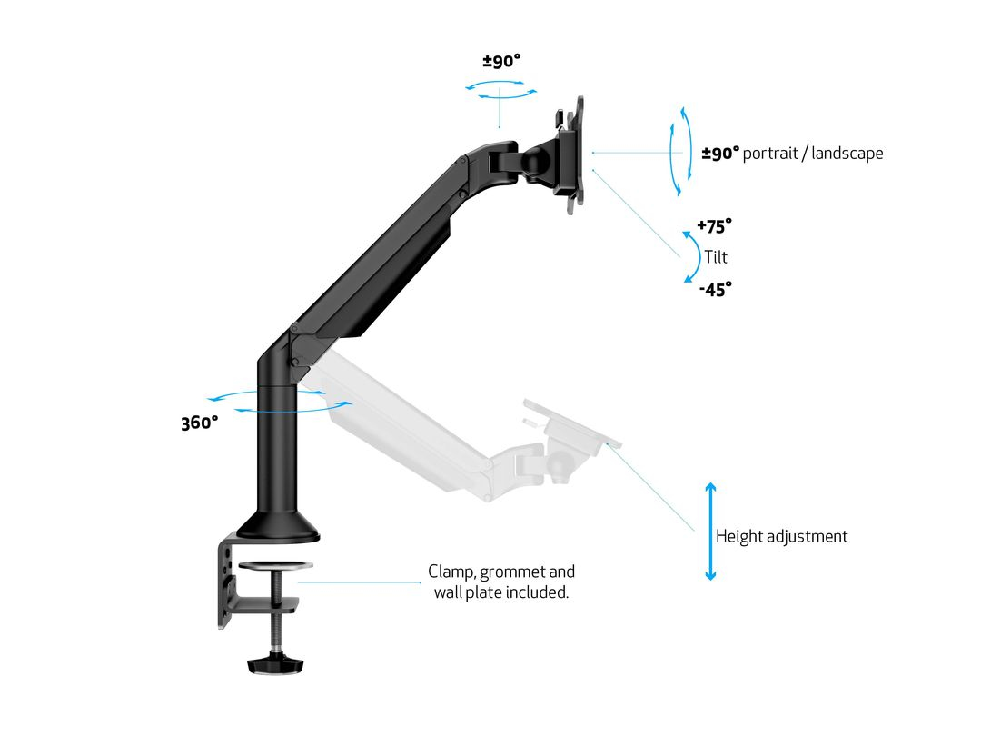 M VESA Gas Lift Arm Desk or Wall Basic Black thumbnail