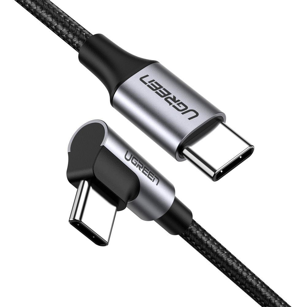 EU Product - USB-C to angled USB-C cable, PD, 60W, 3A, 2m - Grey/black thumbnail
