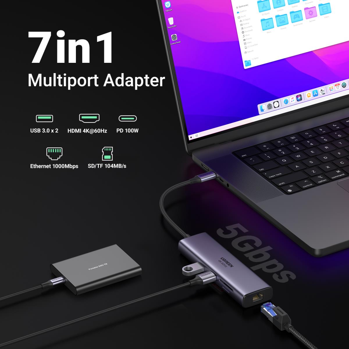 EU Product - 7-in-1 USB-C Adapter to USB-A/HDMI/SD/TF/PD/Ethernet RJ45 thumbnail