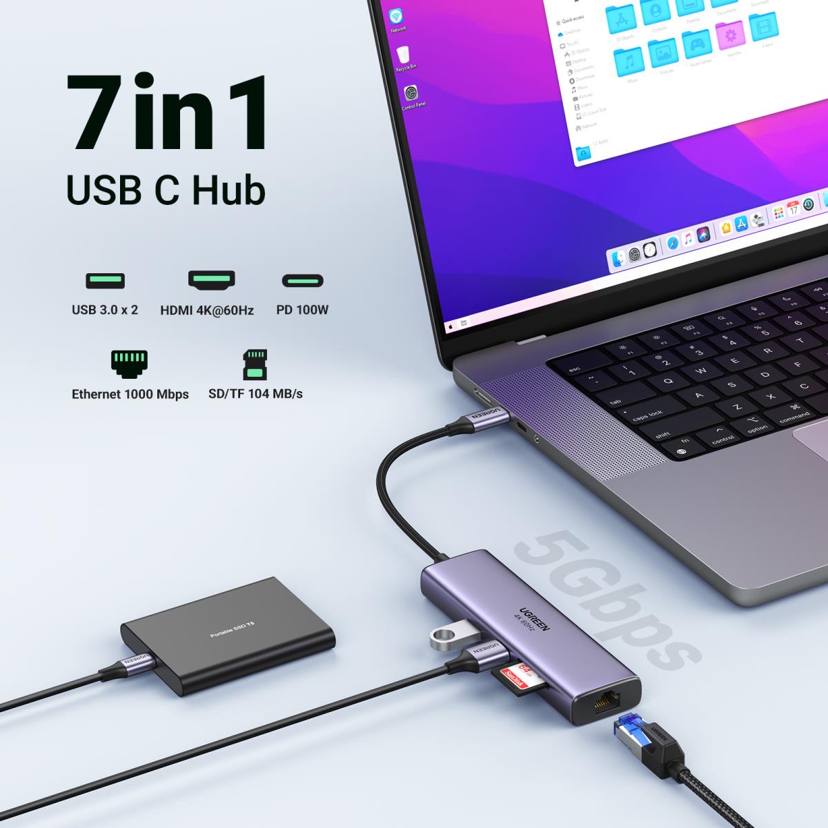 EU Product - 7-in-1 USB-C Adapter to USB-A/HDMI/SD/TF/PD/Ethernet RJ45 thumbnail