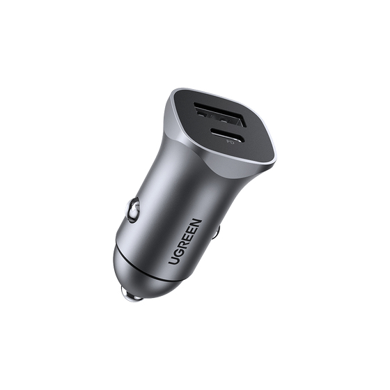 EU Product - car charger USB-C / USB-A, 24W, PD, QC - Gray thumbnail