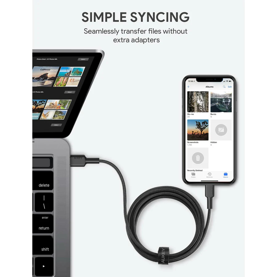 AUKEY CB-CL03 Black nylonowy kabel Lightning-USB C USB Power Delivery USB-PD 2m certyfikat MFi Apple thumbnail
