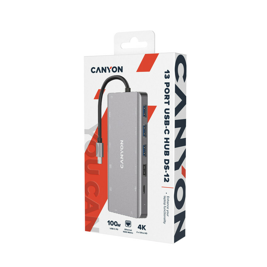 13 in 1 USB C hub with 2*HDMI 3*USB 3.0 Dark Grey thumbnail