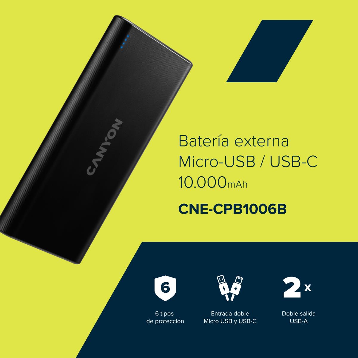 Micro-USB/USB-C power bank 10000 mAh Black thumbnail
