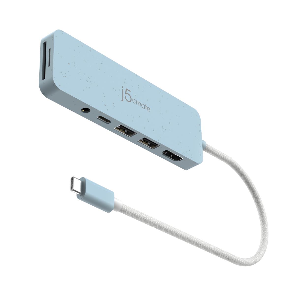 USB-c Multi-port Hub - 2x USB Type-a 1x USB-c 1x Sd 1x microsd 1x Hdmi 1x 3.5 Combo With Power Delivery - Cyan thumbnail