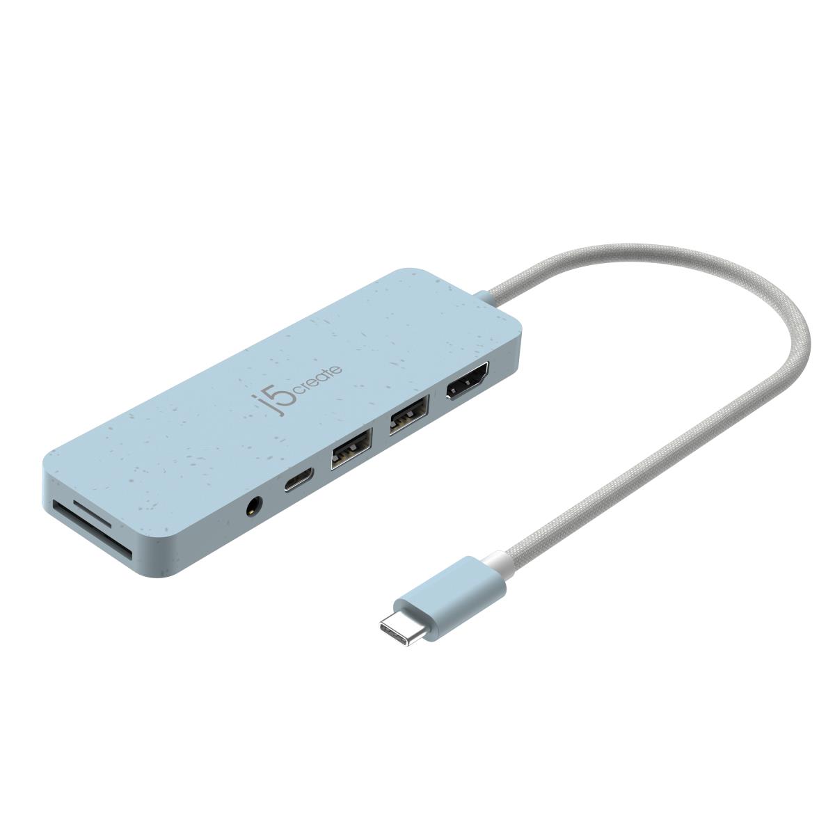 USB-c Multi-port Hub - 2x USB Type-a 1x USB-c 1x Sd 1x microsd 1x Hdmi 1x 3.5 Combo With Power Delivery - Cyan thumbnail