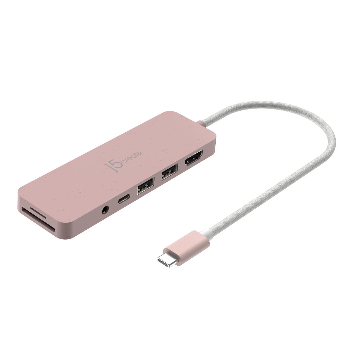 USB-c Multi-port Hub - 2x USB Type-a 1x USB-c 1x Sd 1x microsd 1x Hdmi 1x 3.5 Combo With Power Delivery - Rose thumbnail