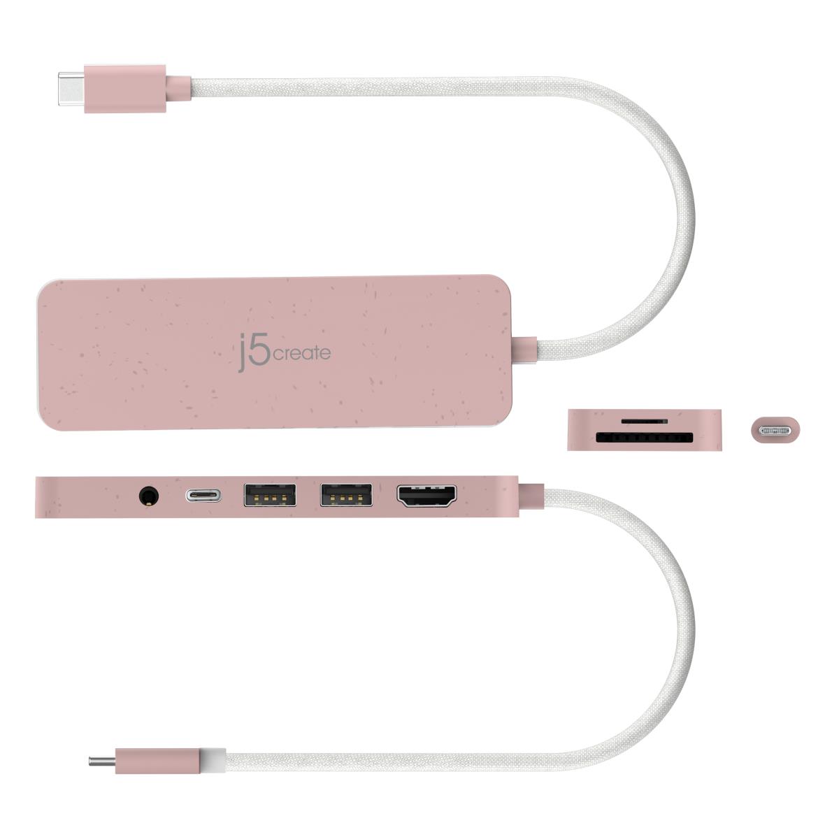 USB-c Multi-port Hub - 2x USB Type-a 1x USB-c 1x Sd 1x microsd 1x Hdmi 1x 3.5 Combo With Power Delivery - Rose thumbnail