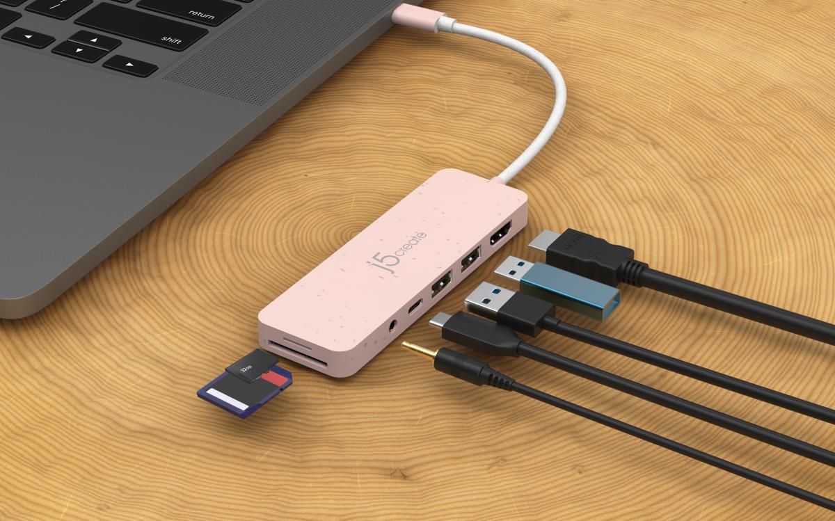 USB-c Multi-port Hub - 2x USB Type-a 1x USB-c 1x Sd 1x microsd 1x Hdmi 1x 3.5 Combo With Power Delivery - Rose thumbnail
