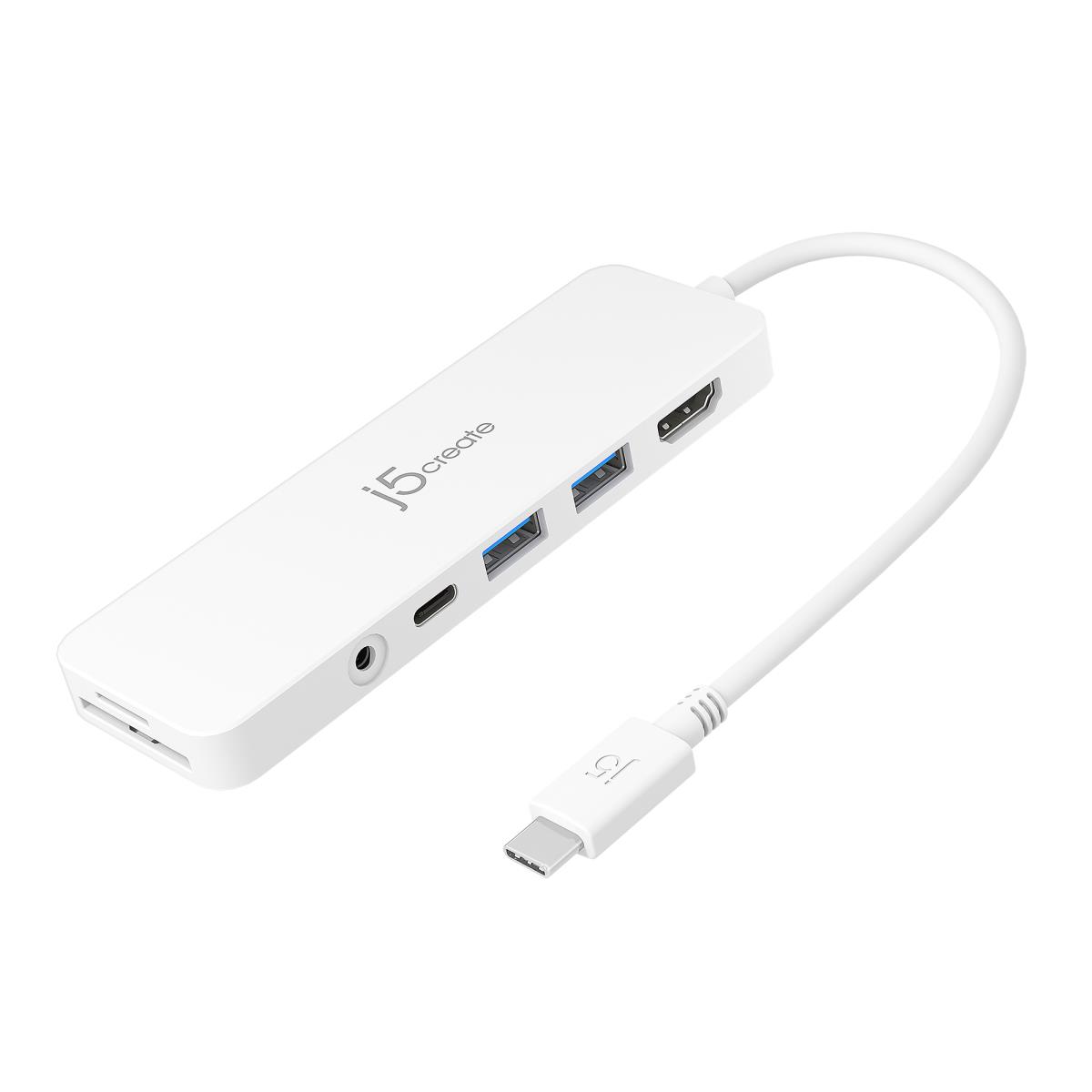 USB-C Lightweight Multi Adapter - 2x USB Type-a 1x USB-c 1x SD 1x microsd 1x Hdmi 1x 3.5 Combo With Power Delivery - White thumbnail