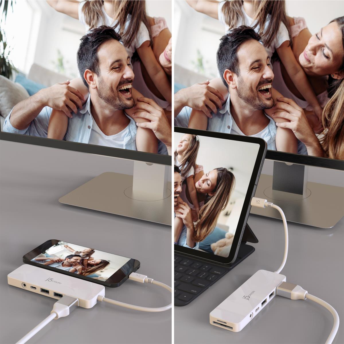 USB-C Lightweight Multi Adapter - 2x USB Type-a 1x USB-c 1x SD 1x microsd 1x Hdmi 1x 3.5 Combo With Power Delivery - White thumbnail