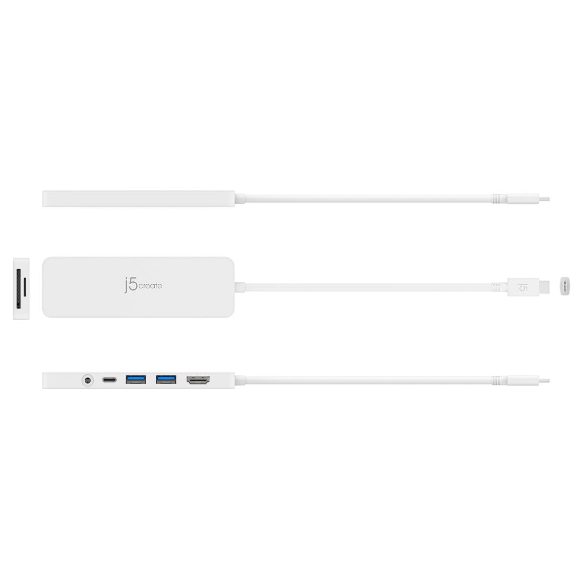 USB-C Lightweight Multi Adapter - 2x USB Type-a 1x USB-c 1x SD 1x microsd 1x Hdmi 1x 3.5 Combo With Power Delivery - White thumbnail