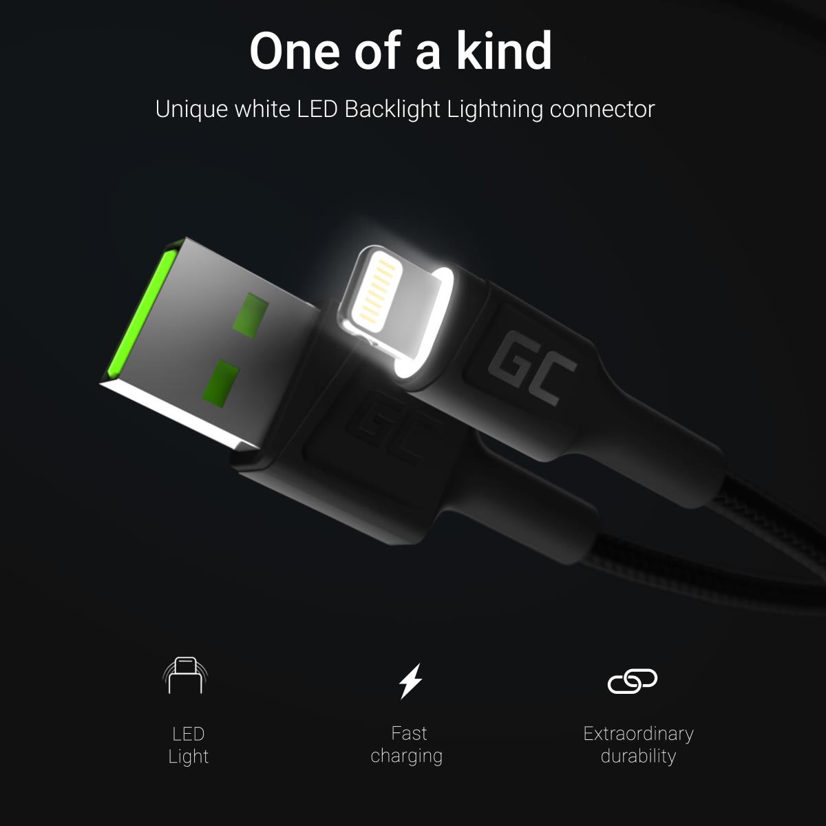 EU Product - Cable Ray USB-A - Lightning White LED 2m, fast charging Apple 2.4A thumbnail