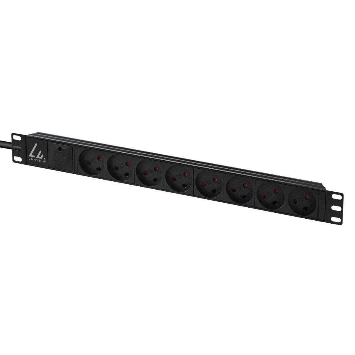19`` rack mount power strip,  13A with 8 x type K, with  surge protection 2m cable with danish plug thumbnail