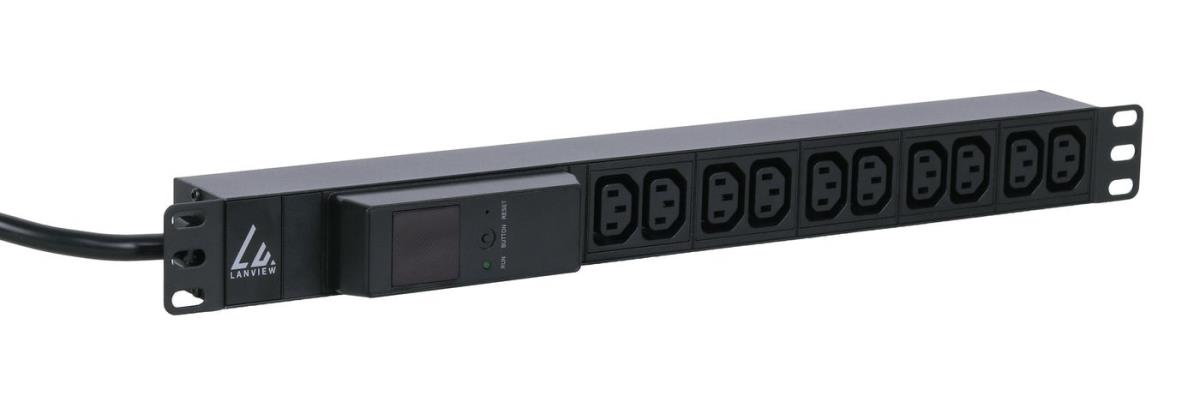 19'' rack mount power strip,  1U, 16A with 10 x C13 socket,  AMP meter and 3m power cord and IEC 60309 16A plug thumbnail