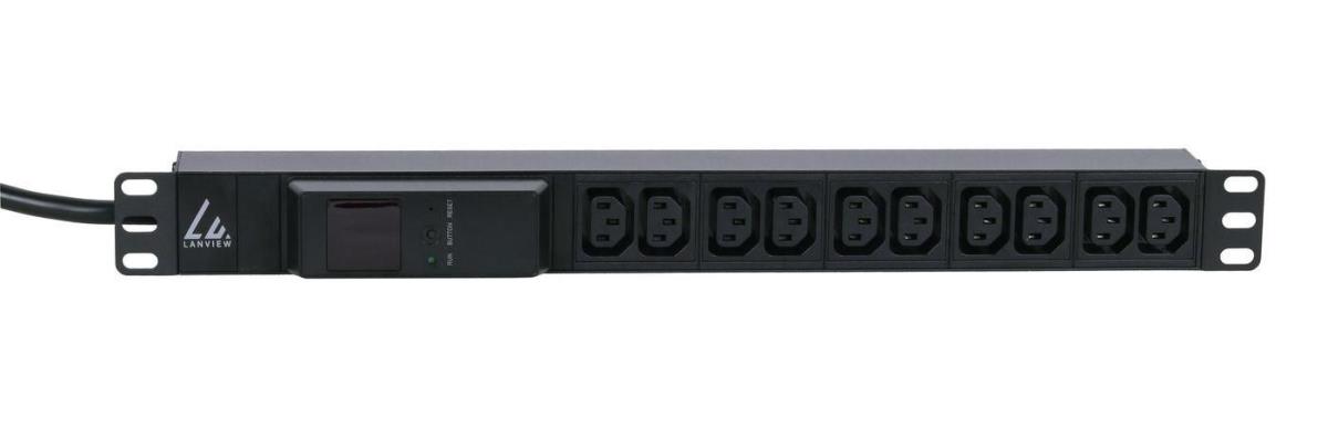 19'' rack mount power strip,  1U, 16A with 10 x C13 socket,  AMP meter and 3m power cord and IEC 60309 16A plug thumbnail