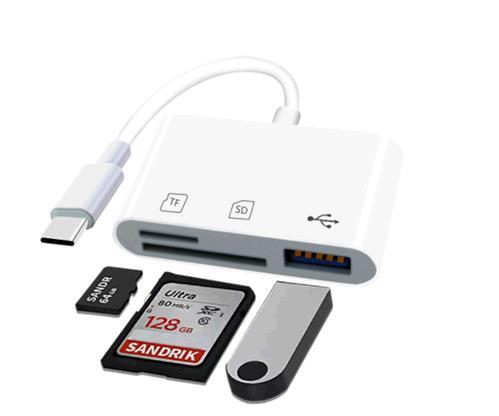 F92 Type C to 2 x Card Reader and 1 x USB Port Adapter- White thumbnail