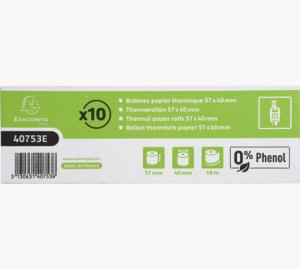 40753E EXACOMPTA Thermal Credit Card Roll Phenol Free 1 Ply 55gsm 57x40x12mm 18m White (Pack 10) - 40753E