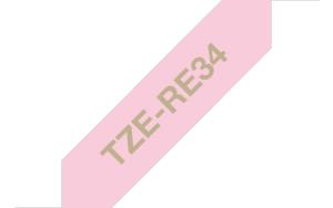 TZERE34 BROTHER PTOUCH RIBBON 12MM X 4M GOLD ON PINK
