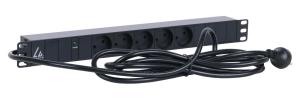 LVR261816D LANVIEW 19'' rack mount power strip,  1U, 10A with 5 x Danish type  K, grounded sockets and 3 m power cord with Danish type K plug
