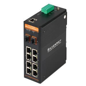 SIL 73208MP SILVERNET Industrial Gigabit PoE+  Managed Switch. 8 x Gigabit  Ethernet, 30w POE ports, 2 x Gigabit SFP slots, Excludes Power supply SIL
