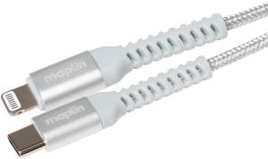 MAPLUCBS2 MAPLIN Lightning Connector to USB-C Cable Braided 20W High Speed 2m Silver