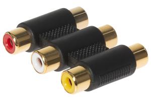 A30XF MAPLIN 3-Way RCA Phono Coupler Adapter Red/White/Yellow Sockets - Black