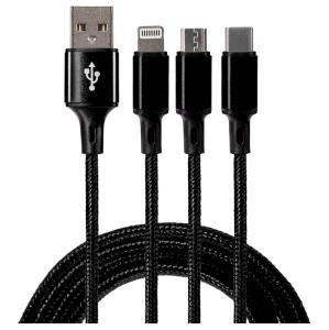USB-A to 3-in-1 Multi-Charging USB-C / Lightning / Micro USB Braided Cable - Black thumbnail