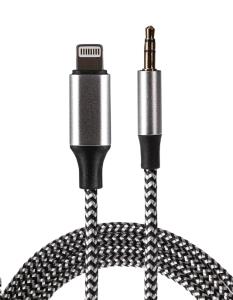 Lightning Connector to 3.5mm Male Aux Stereo 3 Pole Jack Plug Braided Cable 1m Silver thumbnail