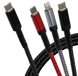 067PAM MAPLIN USB-C to 3 in 1 Multi Charging Cable Braided USB-C/ Lightning / Micro USB-B 100W PD 1.2m