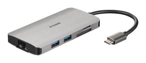 DUB-M810 D-LINK 8-in-1 USB-C to USB 3.0/USB-C/HDMI/Ethernet/SD Card Reader Hub - Silver