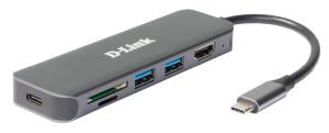 DUB-2327 D-LINK 6-in-1 USB-C Hub with HDMI/Card Reader/Power Delivery DUB-2327 - Wired - USB Type-C - 60 W - Grey - MicroSD (TransFlash) - SD - SDHC - SDXC - 5 Gbit/s