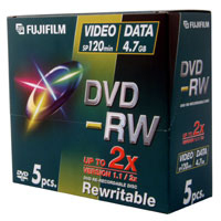 P10DVMGE02A FUJI FUJI DVD-RW JEWEL CASE 5 PACK 4.7GB 2X
